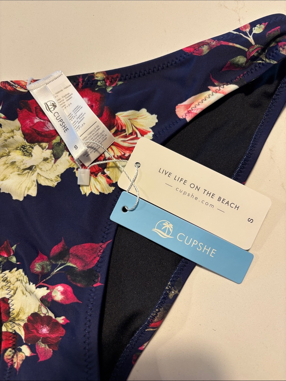 Cupshe Navy Floral Ruffle Bikini Set - Picture 3 of 6